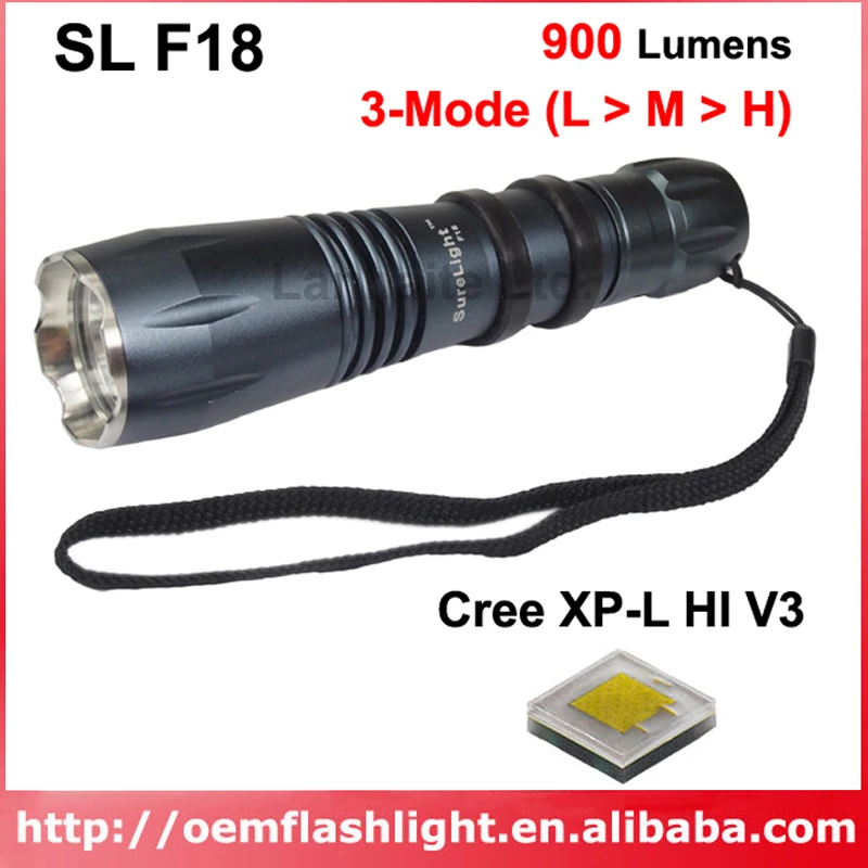 SL F18 CREE XP-L Hi V3 теплый белый 3000 К/нейтральный белый 4500 К/белый 6500 К 1000 люмен 3-режим P60 светодиодный фонарик-черный (1 шт.)