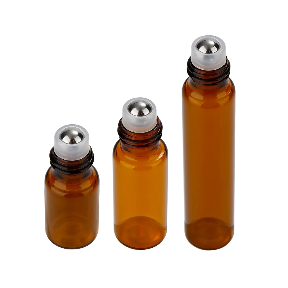 

1pc 10ml/5ml/3ml Amber Perfume Bottle Mini Portable Empty Oil Essential Amber Glass Refillable Bottle Container Roll On Bottle