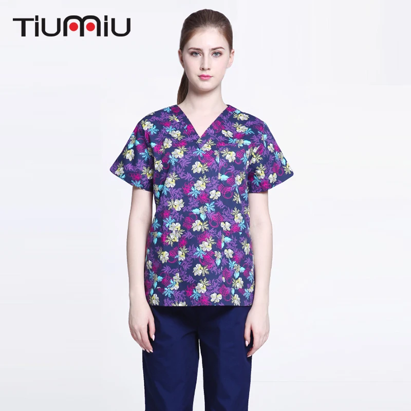 

Floral Print Doctor Nurse Uniform Women Short-sleeved Scrub Set Medical Uniform Hospital Dental Clinic Beauty Salon Workwear Set