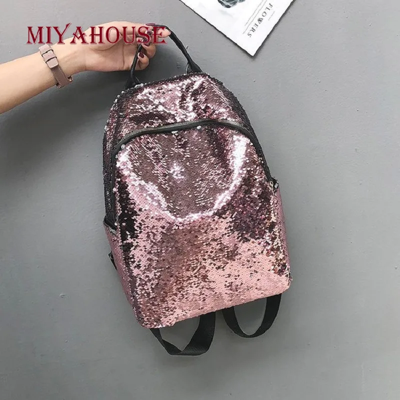 

Miyahouse Trendy Shine Solid Color Backpacks For Women Sequins Design Backpack PU Leather Female Mermaid Tail Color Rucksacks