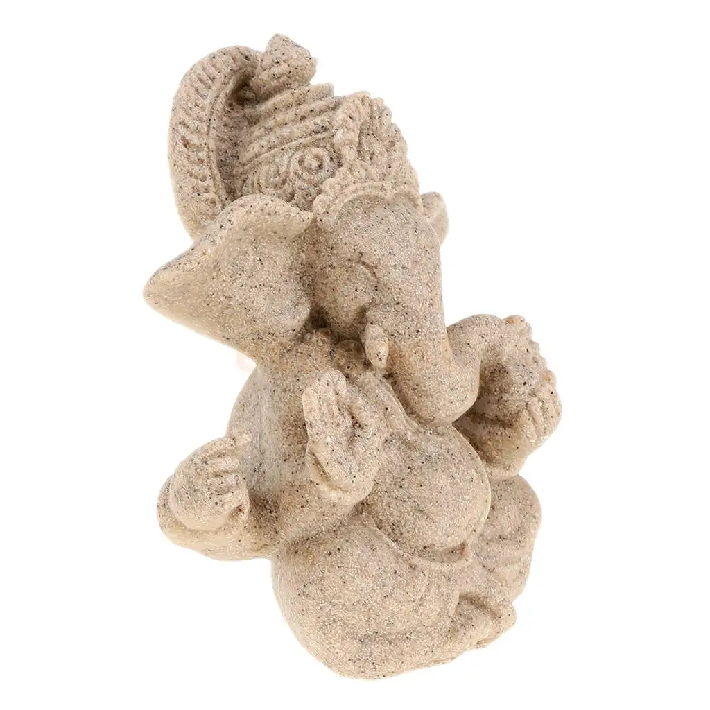 Hindu Sandstone Meditation Ganesha Elephant Sculpture Figurine for Good Blessing Xmas Gift for Friends & Family