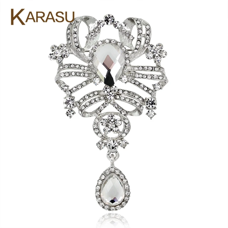 

High Quality 6 Colors Hollow Flower With Shiny Big Rhinestone Brooches Pins For Women & Girls Scarf Pins Jewelry Accessories