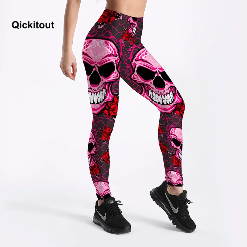 

Qickitout Leggings Fitness 2017 New Arrival Women's Sexy Leggings Stretch Digital Print Skull Grid Rose Pencil Pants Trousers