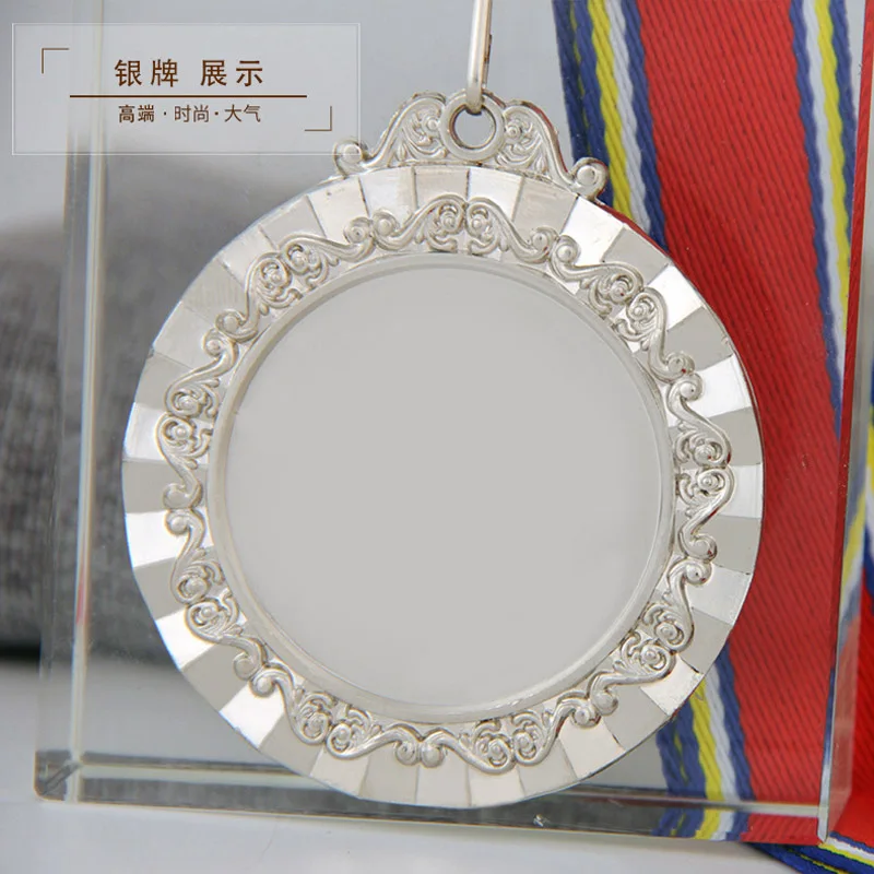 3 цвета пустая медаль с лентой 65 мм диаметр цинкового сплава литье пустой Slogo медаль на заказ монета медаль с эмблемой - Color: Sliver