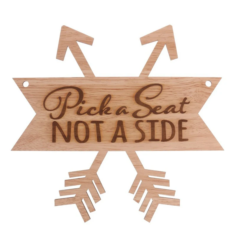 

1pc Retro Wooden Pick a Seat Not A Side Wedding Seating Sign Poster Wooden Sign with 1m Lace Cords for Wedding Party Decoration