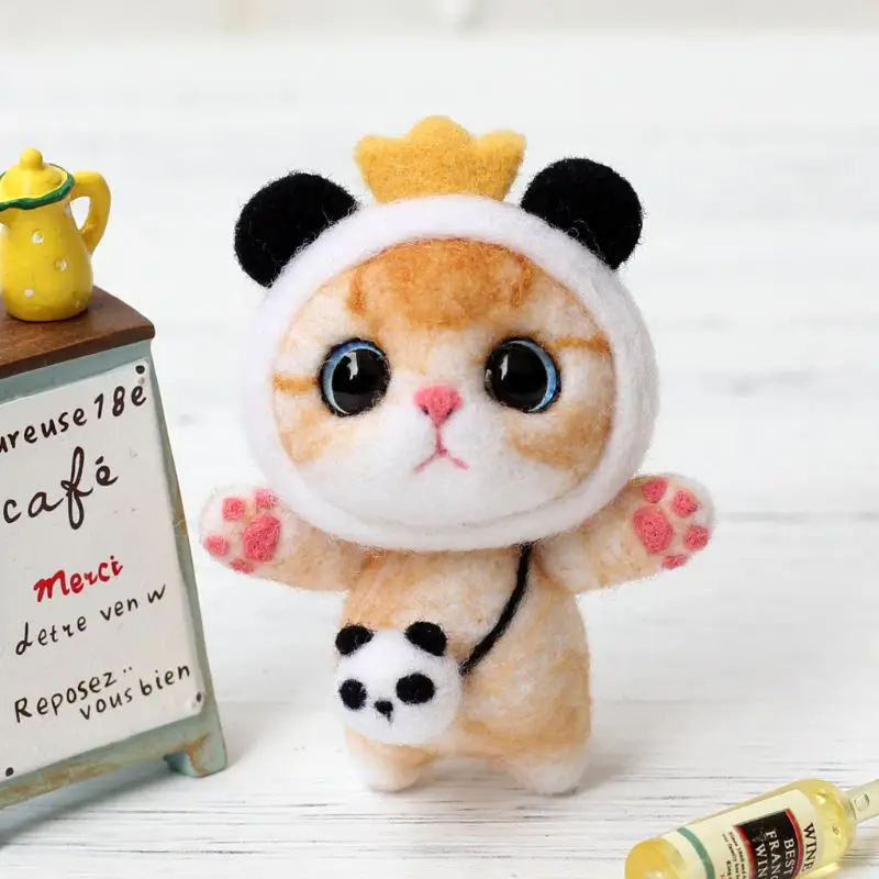 

Cat Doll With Panda Wool Felt Craft DIY Non Finished Poked Set Handcraft Kit For Needle Material Bag Pack