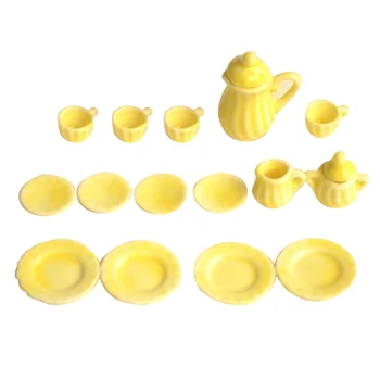 

HOT SALE LOT OF 15 Jinger Yellow Dollhouse Miniature porcelain China Coffee Tea Pot Cups