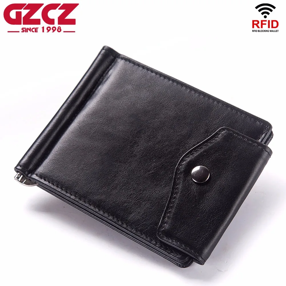 

GZCZ 2018 New Men'S Genuine Leather Money Clips High Quality Wallets Men Small Cash Clips And Card wallet Purse Clamp For Money