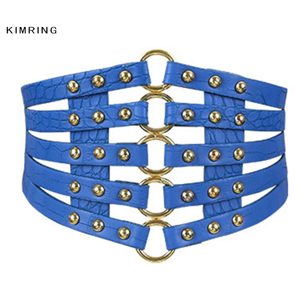 Blue Kimring модный пояс из искусственной кожи в стиле панк сексуальный женский корсет пояс Ретро Пояс корсет-бюстье эластичный пояс с высокой талией - Цвет: Blue