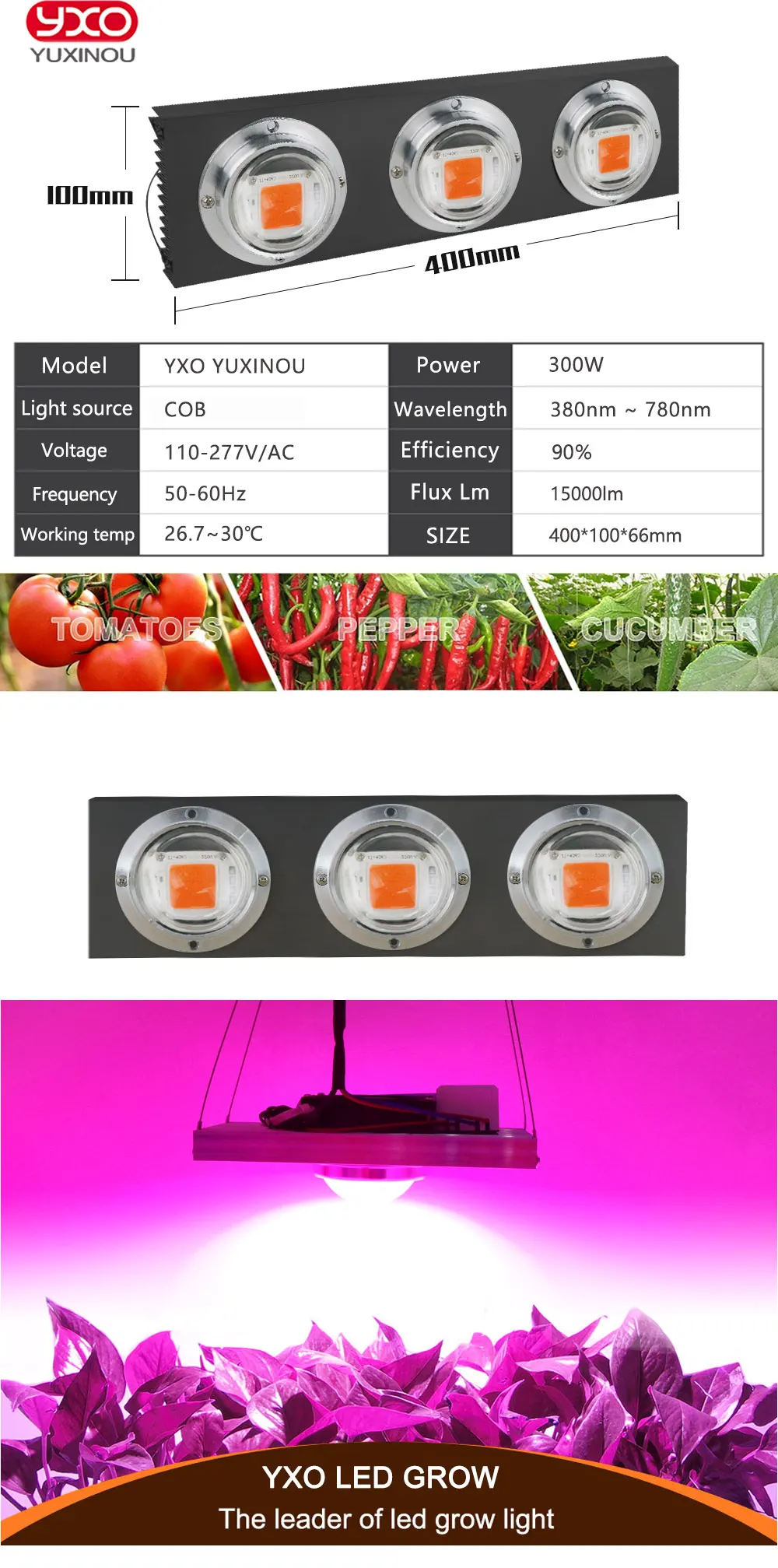 COB светодиодный Grow светильник полный спектр фактические Мощность 100W 200W 300W 500W светодиодный для сельскохозяйствнных ламп для комнатных растений Veg& цветения