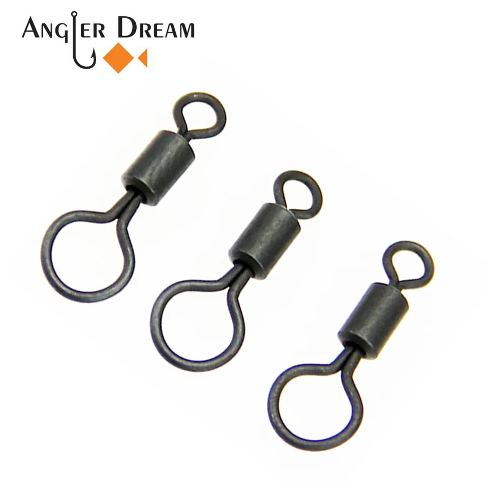 

AnglerDream Top Quality 50PCS Matt Black UK Size 8 Anti Glare Carp Fishing Big Eye Swivels