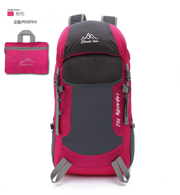 35Л рюкзак для альпинизма, портативный легкий нейлоновый складной рюкзак, водонепроницаемый рюкзак для путешествий, спортивные сумки - Цвет: Rose Red