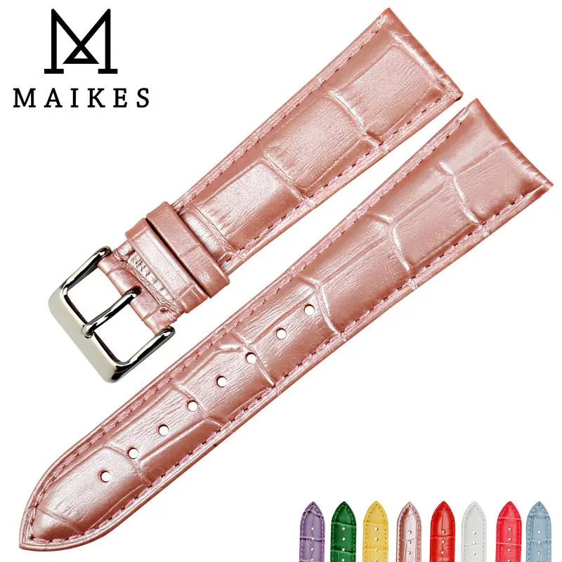 Maikes Pulseira de Relógio Feminina de Couro Genuíno Rosa 14 16 18 20 22 mm