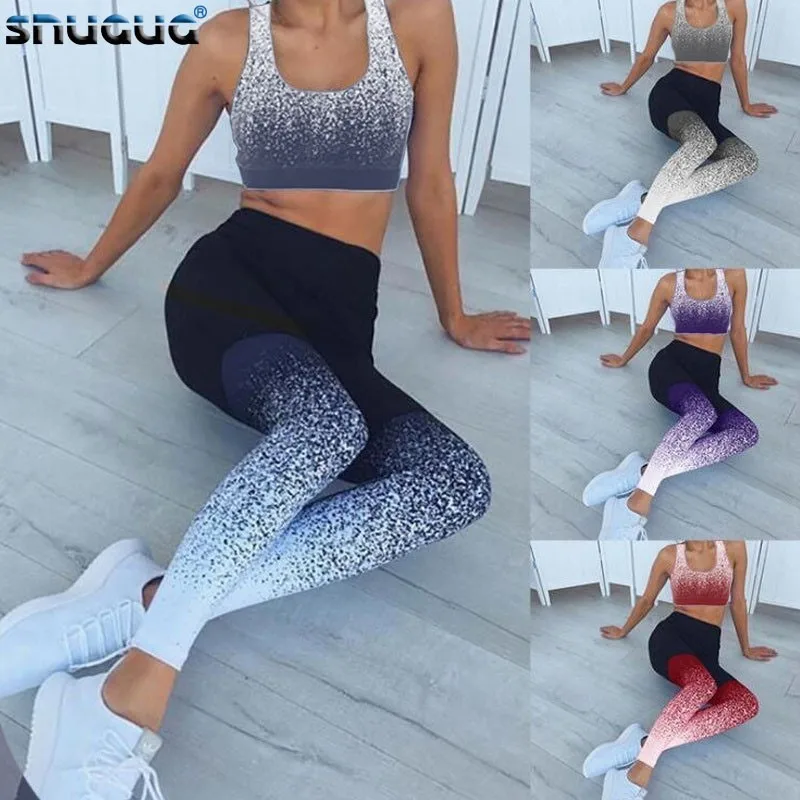 

New 2 Piece Fitness Set Women High Waist Seamless Leggings Push Up 2019 Sport/Yoga Wear Woman Gym Running Sportswear For Ladies