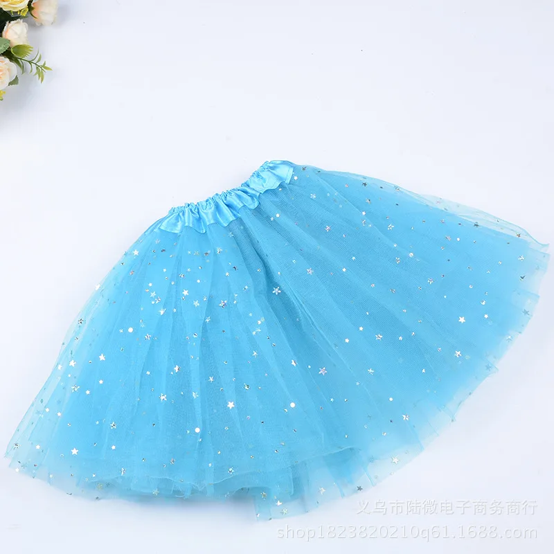 Chiffon Tutus Skirt for Baby Girls Pettiskirt Kids Princess tutu Mesh Sequin Stars 3 Layers Tulle Toddler Dance Skirts - Цвет: Небесно-голубой