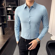 Мужская рубашка с длинным рукавом Slim Fit в Корейском стиле
