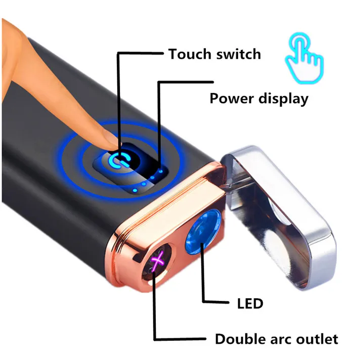 Творческий 2A Мощность банк прикуриватель с светодиодный фонарик Smart Touch Индукционная двойной дуги электронная USB Зажигалка Зарядное устройство Pal