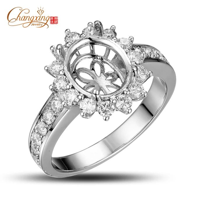 

7x9mm Oval 14k White Gold Round Full Cut 0.85ct Diamond Engagement Semi Mount Ring