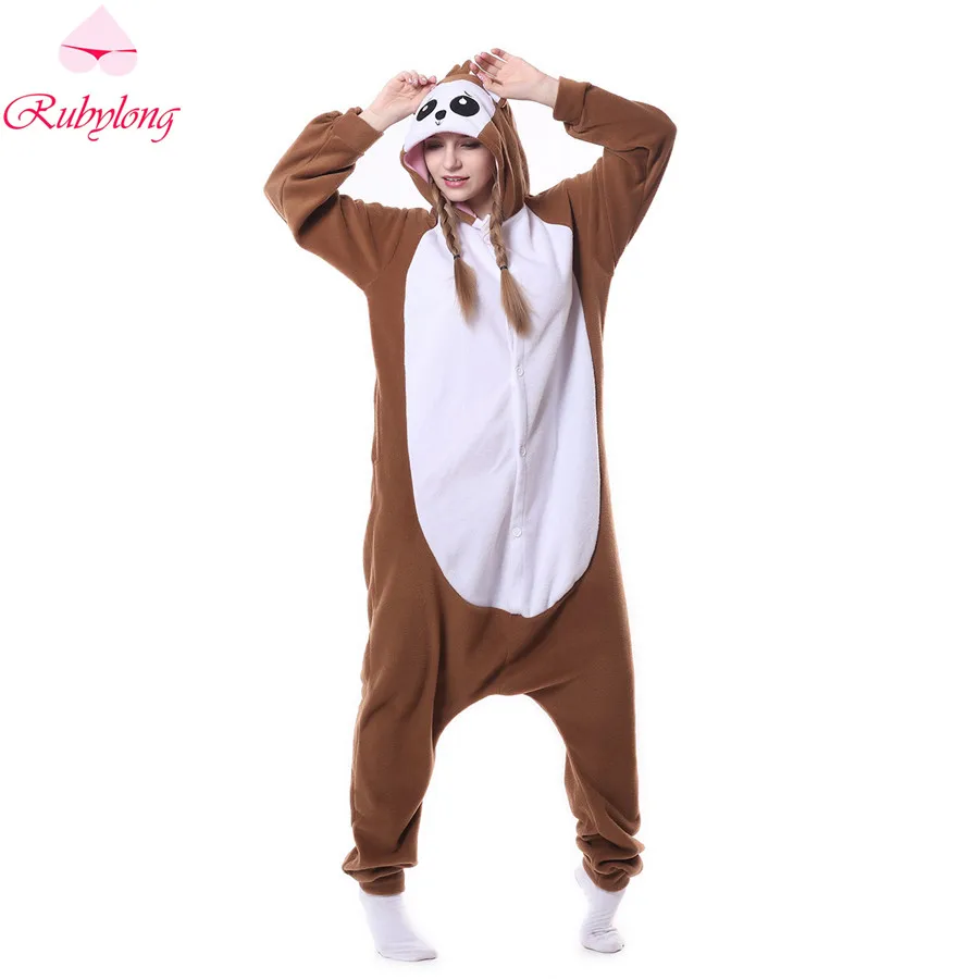 Rubylong 2017 Hooded Cartoon Pajamas Women Coffee Monkey Animal Hoodies Pyjamas Cute Fleece Full