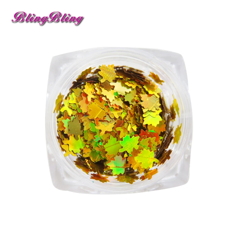 BlingBling новый осенний блеск для ногтей Золотой лак Кленовые Листья Форма