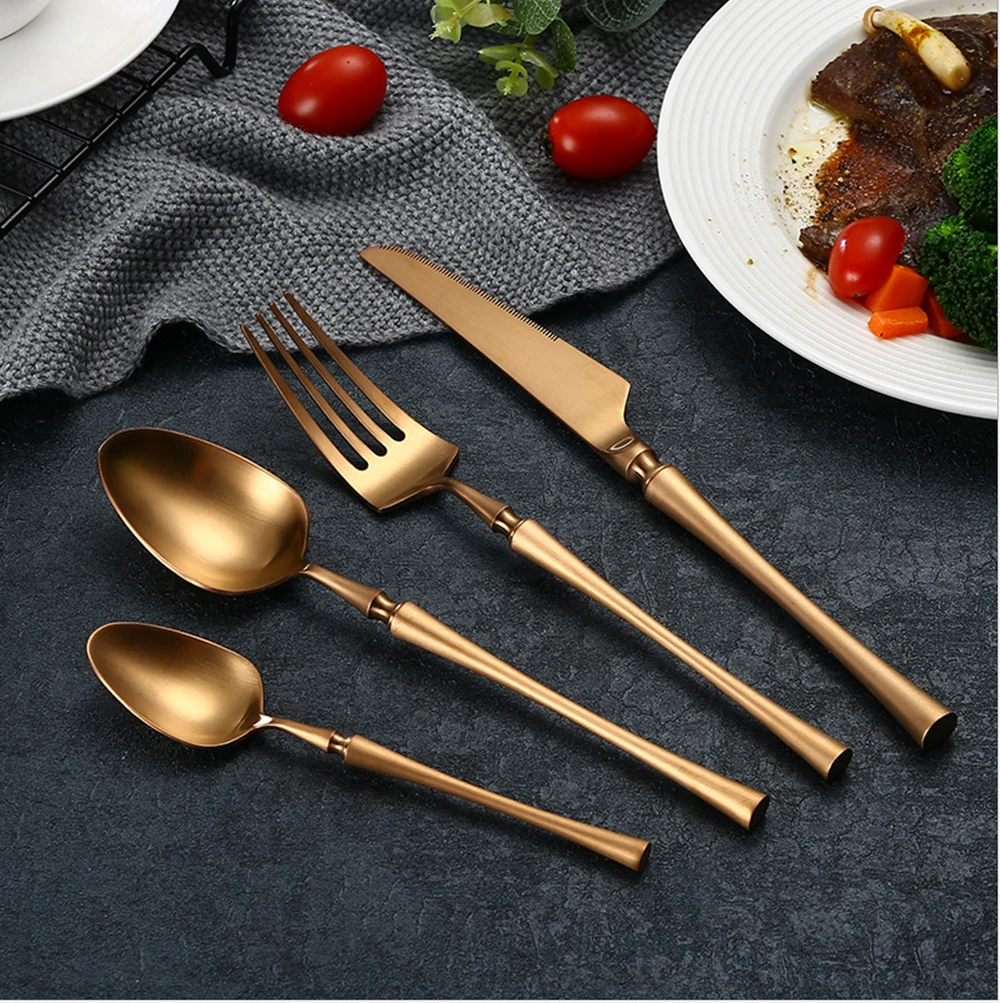 

Hot Sale 4 Pcs Rose Gold cozinha Spindle type Dinnerware knife 304 Stainless Steel Cutlery Kitchen Tableware Besteck Set
