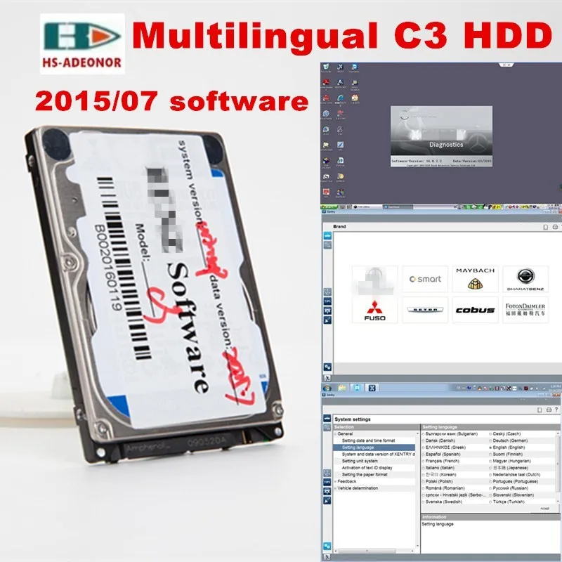 

Multilingual OBD2 connector star diagnosis C3 201507 software HDD for cars Suitable for many kinds of laptop stock Free shipment