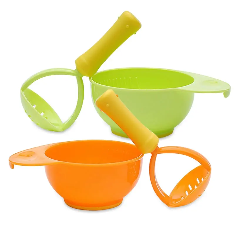 2Pcs Baby Food Grinder Bowl Set Vegetable Meat Fruit Pasta Grinding Mills Kids Masher Storage
