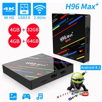 

H96 Max+ Smart TV box Android 8.1 Support IPTV 4K 4GB RAM 32GB/64GB ROM USB 3.0 WiFi 2.4G/5G Media Player Set Top Box Family TV