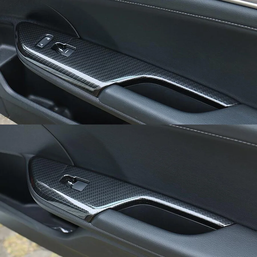 Углеродное волокно стиль интерьер дверные ручки панель подлокотника Кнопка подъема окна переключатель Крышка отделка автомобиля Стайлинг для Honda Civic
