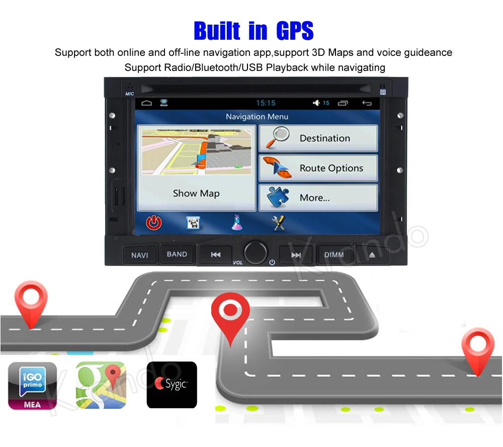 Best Krando 7" Android 8.0 car audio navigation multimedia system for Peugeot 3008 2012-2016 radio gps dvd player WIFI 3G DAB+ 1