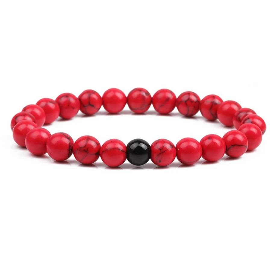 Red Turquoise Onyx Чакра 8 мм мужской браслет с бисерамы натуральный матовый камень из вулканической лавы бусины из лечебных камней Шарм диффузор для йоги браслет, женская бижутерия - Окраска металла: Red Turquoise Onyx