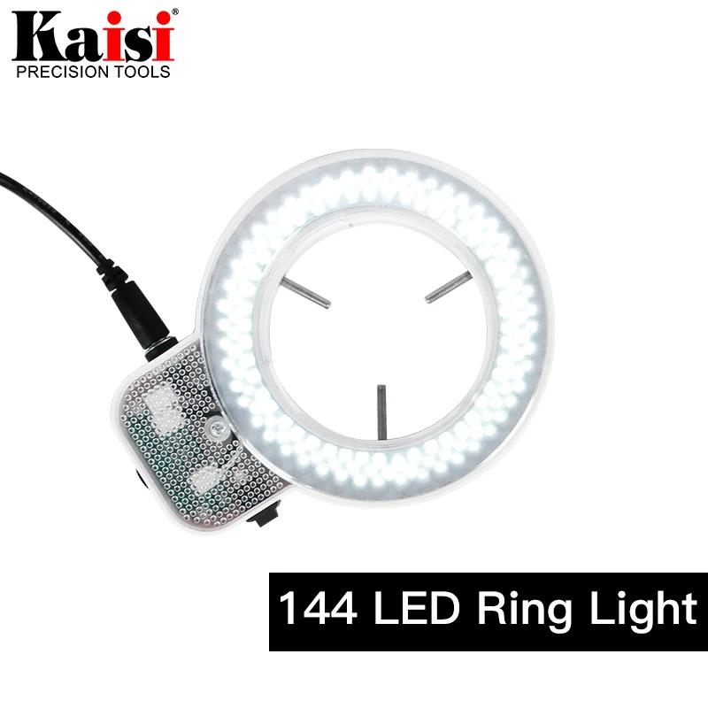 Adjustable 144 LED Ring Light Ultra-bright Lamp with 1V-240V AC Power Amplifier Adapter for Industrial Stereo Microscope