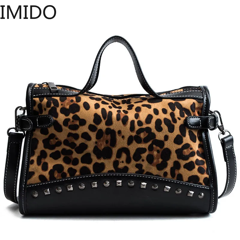 

Leopard Printed Handbag Women Faux Suede Shoulder Bag 2019 Vintage Rivet Big Totes Female High Capacity Messenger Bag Sac A Main