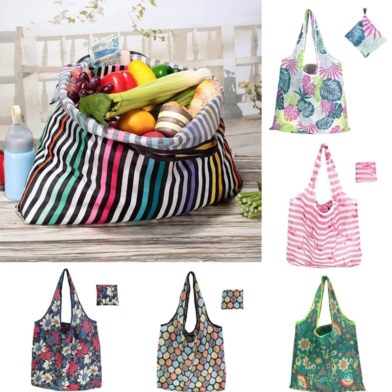 

1PC Unisex Foldable Handy Shopping Bag Reusable Tote Pouch Recycle Waterproof Storage Handbags Floral Colorful Sample Travel Bag