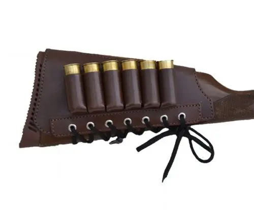 

Leather Shotgun Shell Cartridge Buttstock Holder Cheek Rest Padded - 12 & 20 ga