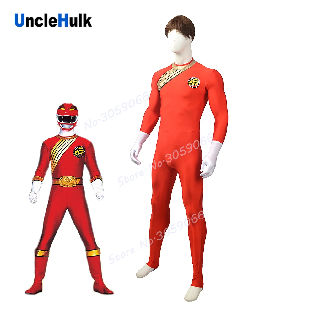 Hyakujuu Sentai Gaoranger Kakeru Shishi блестящий костюм со львом из спандекса Zentai красный |