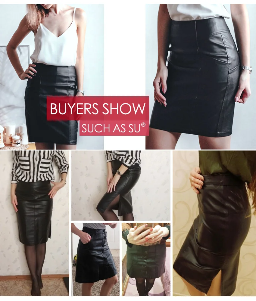 Новая мода, зимняя женская юбка из искусственной кожи, черная юбка-карандаш с высокой талией для работы, S-3XL размер, осенняя юбка