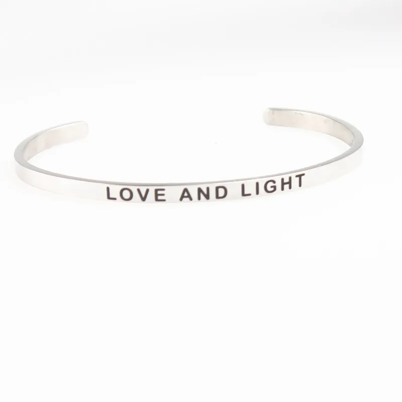 

LOVE AND LIGHT Inspiring Bangles Bracelets Stainless Steel Silver Color Cuff Mantra Bracelets & Bangles Jewelry For Women
