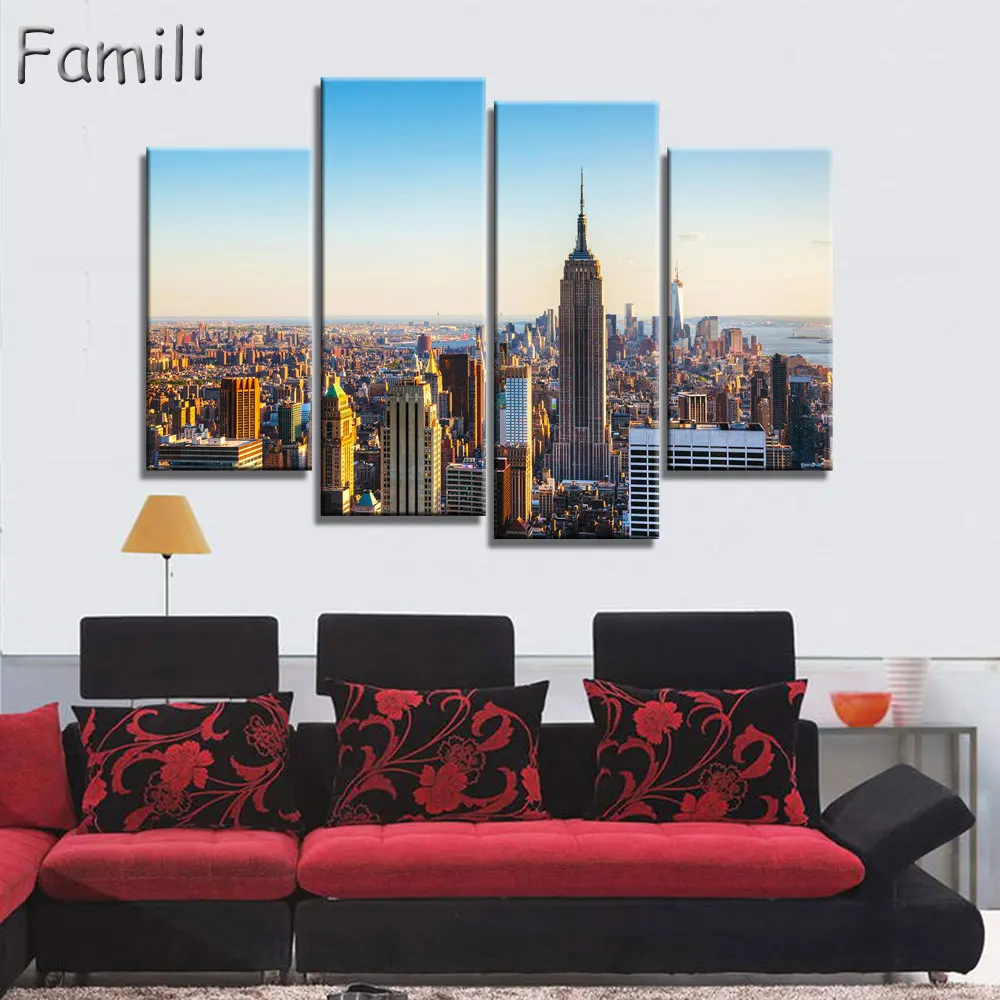 

4 Pieces/set New York City Painting Beautiful Modern Bridge Picture Wall Art Decor Printed On Canvas Painting Frameless