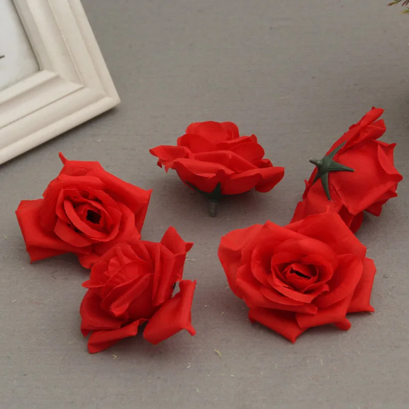 50 Pcs Fake Artificial Silk Rose Heads Flower Buds DIY Bouquet Home Wedding Craft Decor Supplies XB 66 - Цвет: Red