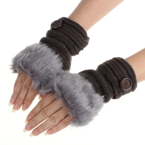 JAYCOSIN, модные зимние вязаные перчатки, искусственные меховые без пальцев, перчатки для женщин, на запястье, мягкие, теплые, рукавицы, теплые, j5 - Цвет: C
