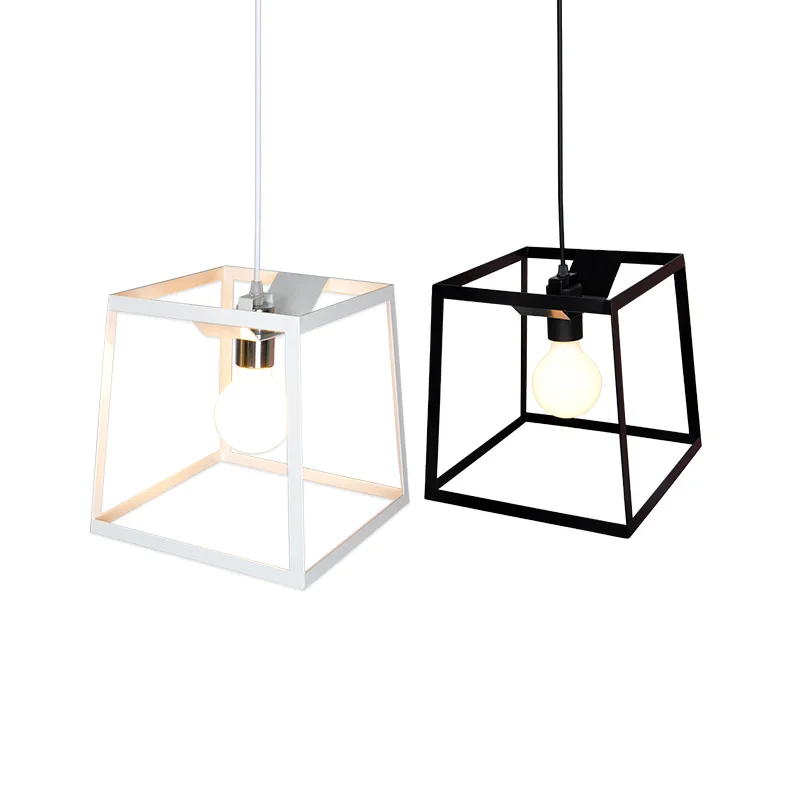 

Vintage Cube Pendant Light white black red Northern Europe Industrial Iron Light For Cafe & Bar Retro Edison Loft Pendant Lamps