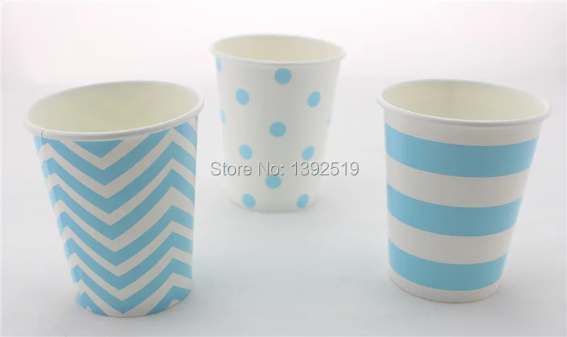 Бесплатная доставка 48 шт. синие бумажные стаканчики в полоску горошек чашки для