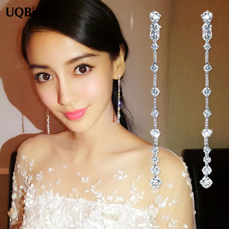 Good Jewelry Fashion Pure 925 Sterling Silver Drop Earrings Long Zirconia Crystal Earrings Jewelry Pendientes Brincos Good Jewelry Fashion Pure 925 Sterling Silver Drop Earrings Long Zirconia Crystal Earrings Jewelry Pendientes Brincos