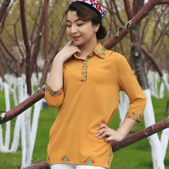 

2019 spring new personality square collar white tower shirt kanway national wind embroidered shirt