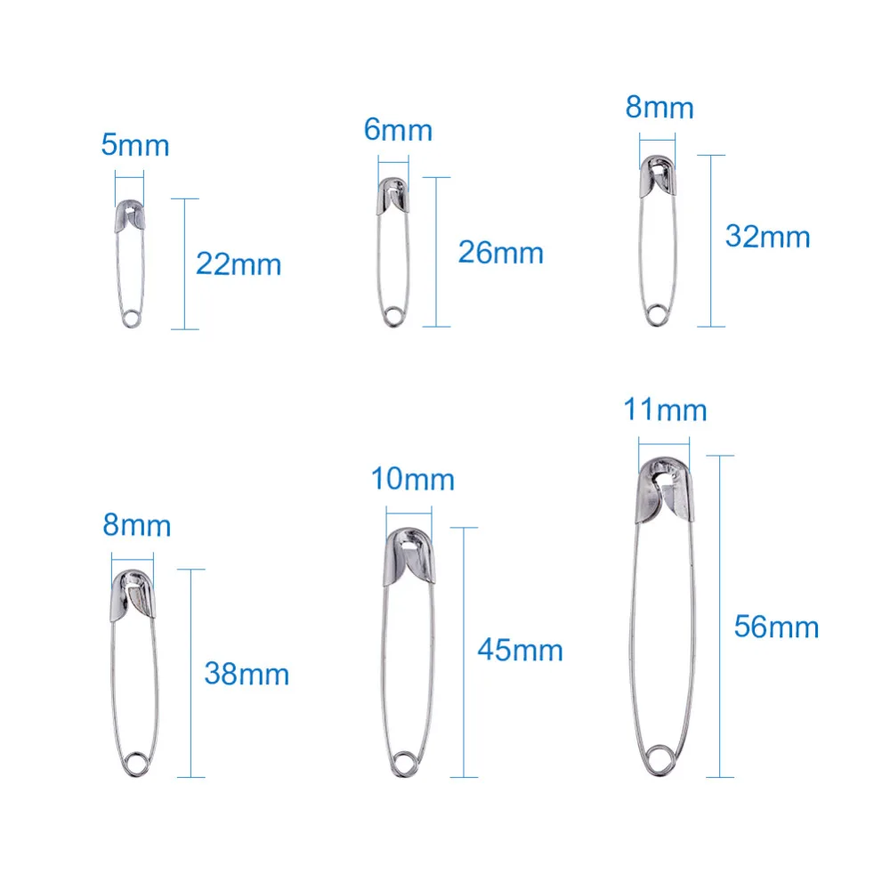 Pandahall 220 шт./кор. безопасные булавки для Офис Применение арт шитье ювелирных изделий 6-Размеры 22 мм 28 мм, маленького размера, круглой формы с диаметром 32 мм, 38 мм, 45 мм 55 мм