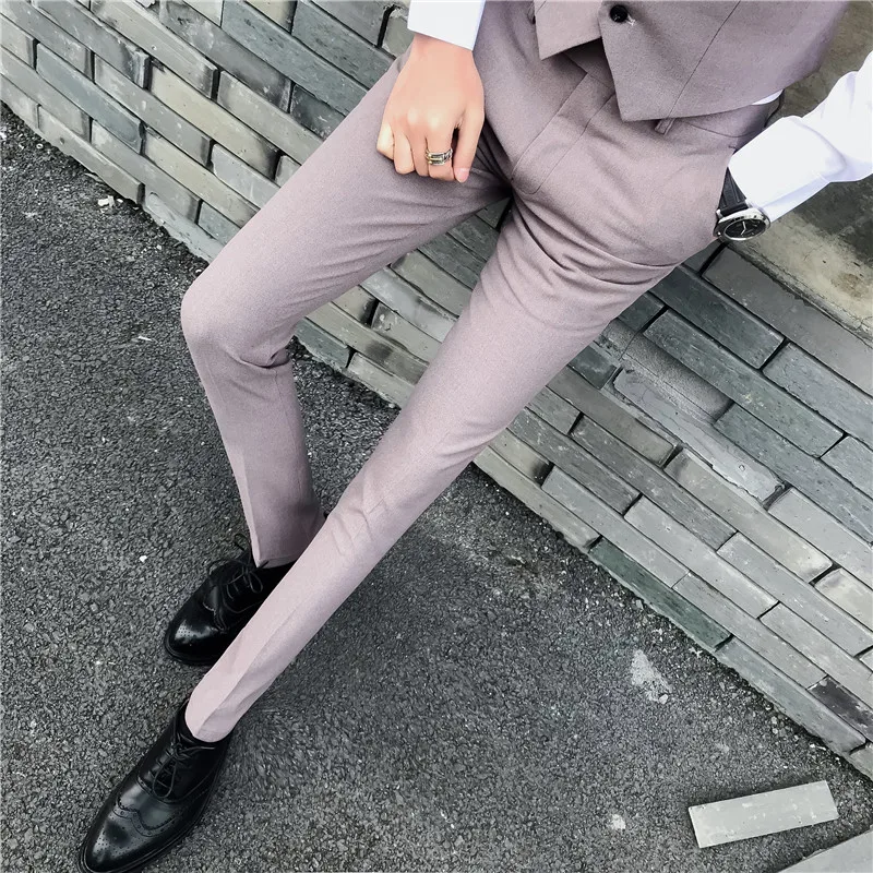 

2019 Men's Fashion Boutique Cotton Solid Color Official Business Casual Suits Pants Men High-quality Slim Leisure Pants Trousers