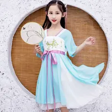 Летнее платье для девочек г., детские платья принцессы в китайском стиле для девочек, повседневная одежда шифоновые платья платье для девочек от 4 до 13 лет