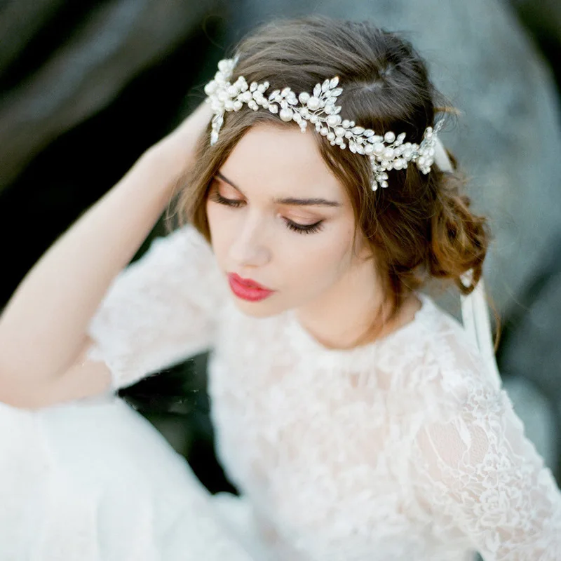 Floralbride ручной работы Проводные стразы кристаллы жемчуг цветок лист Свадебная