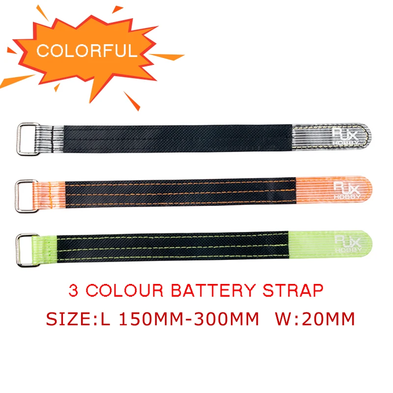 

2Pcs RJXHOBBY 150-300mm High Strength Non Slip Silicone Fiber Metal Claps Fixed Multiple Colour Battery Strap for Lipo Battery